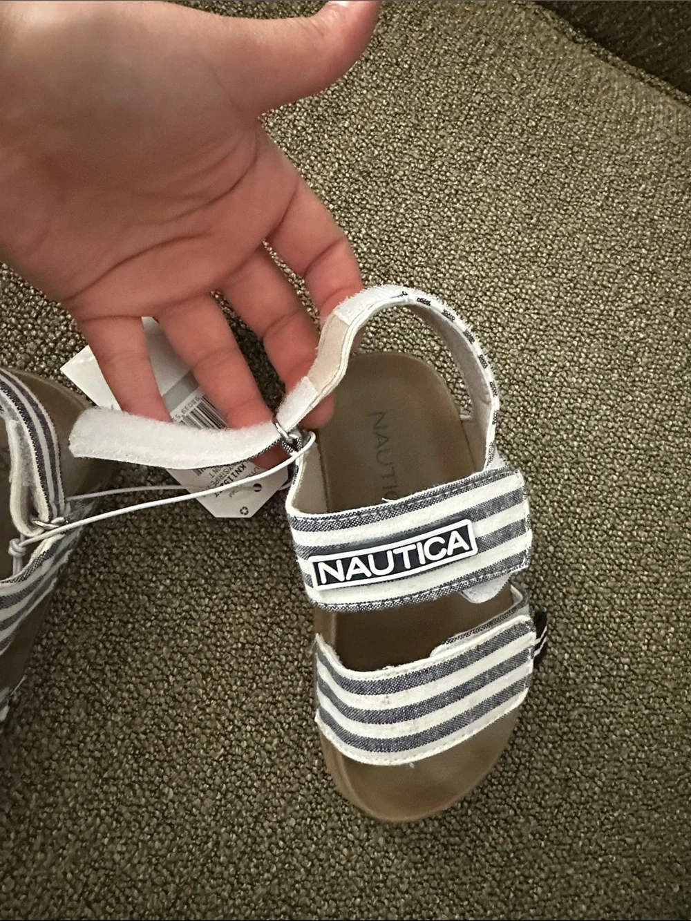 🆕 Nautica Kids Navy & White Striped Hook-and-Loop Sandals